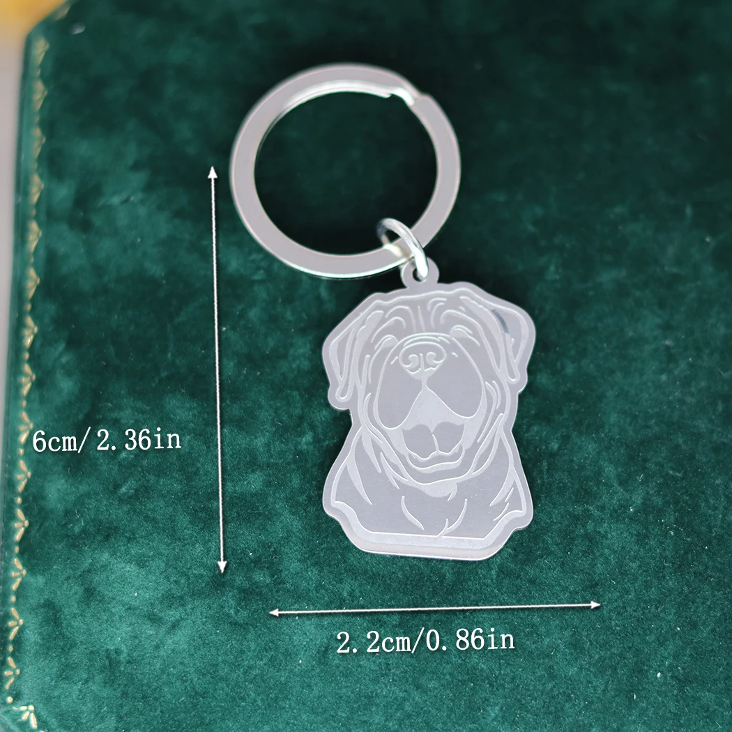 QIMING Lovely Animal Shar Pei Stainless Steel Keychain For Women Jewelry Gold Dog Keychains