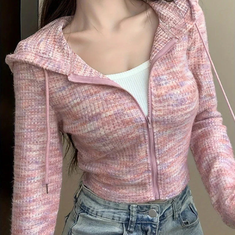 Korean Top  Women's Hooded Jacket for Women Long Sleeve Zipper Coat Casual Loose Outerwear Y2K Trendy Athletic  Pullover Jacket