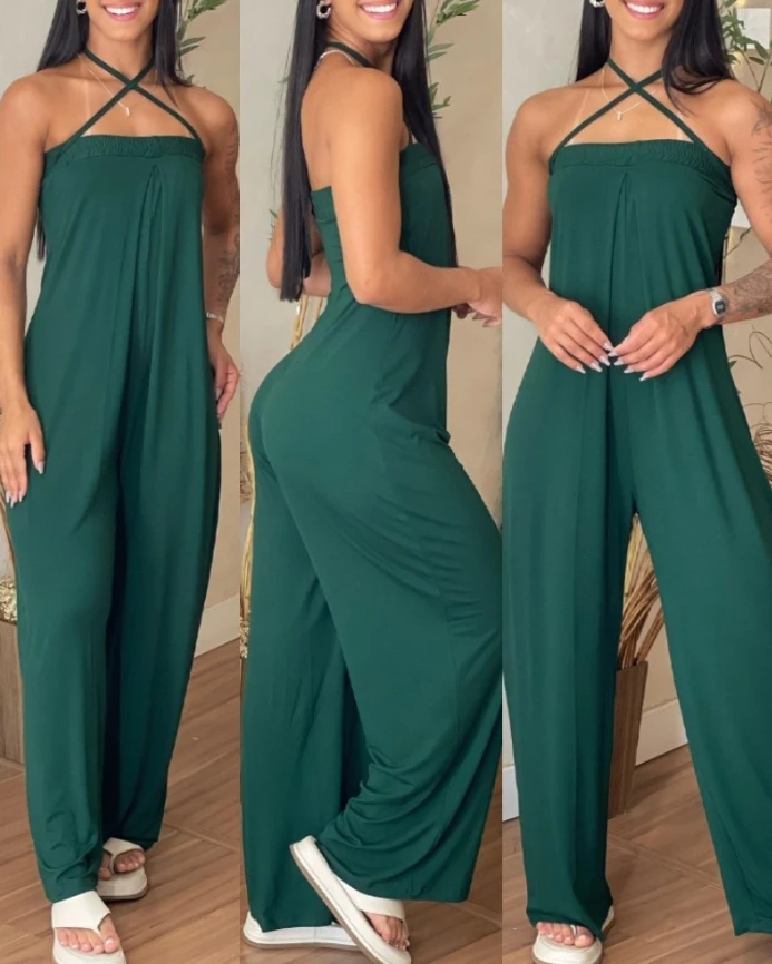 Criss Cross Bandeau sleeveless pleated jumpsuit casual wide leg jumpsuit women's solid color spring/summer new item