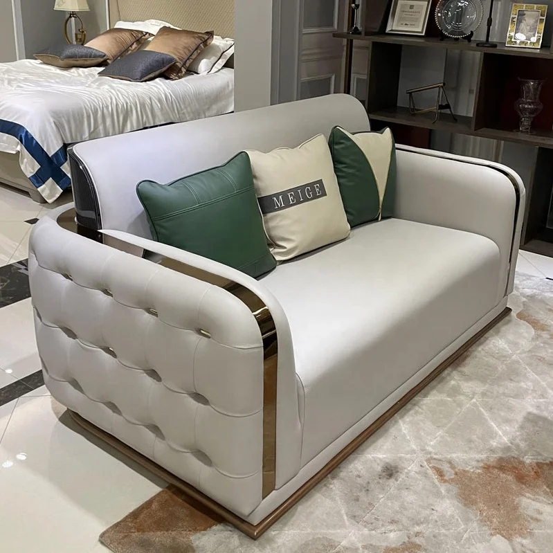 

/High End Chesterfield Sofa Set Furniture With Gold Stainless Steel Decoration /Luxury Modern Leather Couch Living Room