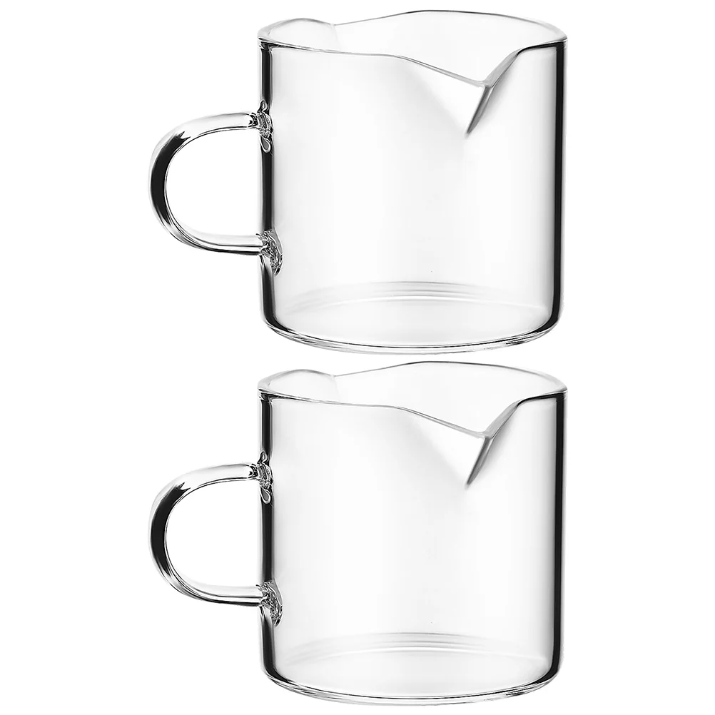 

2Pcs Double Spout Milk Cup Glass Creamer Pitcher for Coffee Tea Service Comfortable Handle Smooth Pouring Home Restaurant Hotel