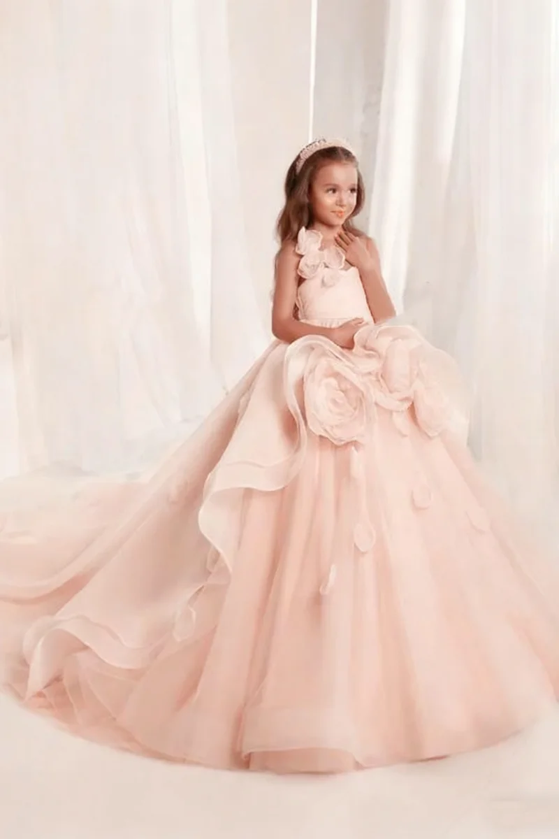 فستان سهرة للأميرة للأطفال الصغار والأطفال فستان فتاة الزهور مع زينة لحفلات أعياد الميلاد وحفلات الزفاف الأولى #5