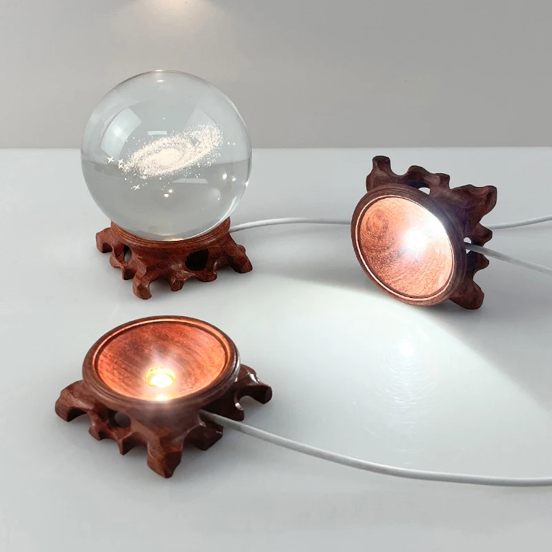حامل مصباح خشبي على شكل فرع حمضي مع قاعدة LED مضيئة، رائع لفن الكرة الكريستالية والزجاجية