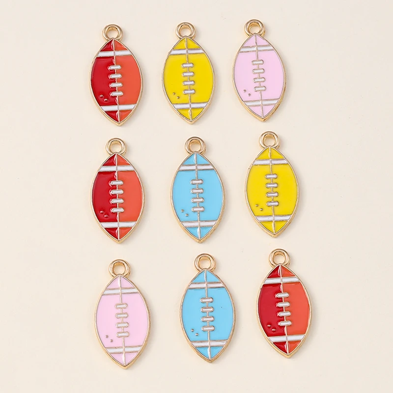 10 Stück niedliche Sport-Charms, Emaille-Rugby- und Basketball-Schuh-Charms für die Schmuckherstellung, Ohrringe, Anhänger, Halsketten, DIY-Bastelzubehör – Detail 11