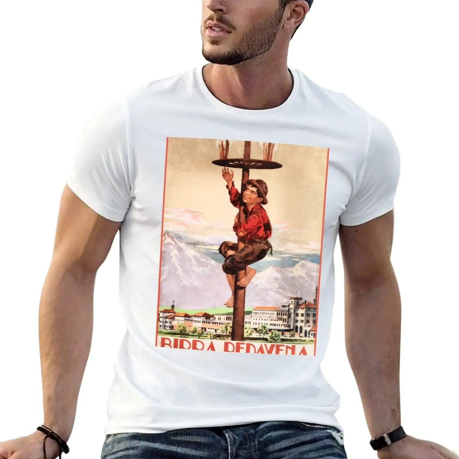 Camiseta masculina com publicidade da cerveja alcoólica italiana vintage BIRRA PEDAVENA 1920, camiseta casual para homens.