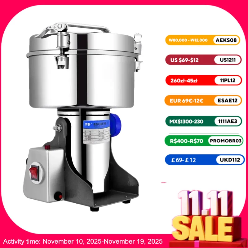 

4500G 4500W Coffee Grinder 430 Stainless Steel Commercial Medicine Flour Powder Crusher Powder Crusher High Speed Intelligent