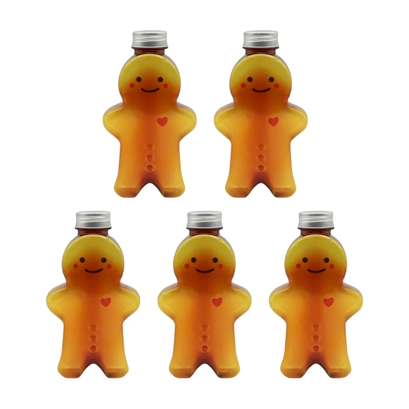 5pcs Gingerbread Man Sealed Jar Plastic Drinking Cup Milk Tea Bottles Dropship