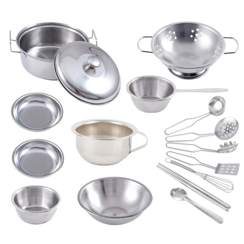 16 قطعة مجموعات الالعاب المطبخ للأطفال الفولاذ المقاوم للصدأ أواني المطبخ والمقالي مجموعة أداة المطبخ لعبة للأطفال هدية #1