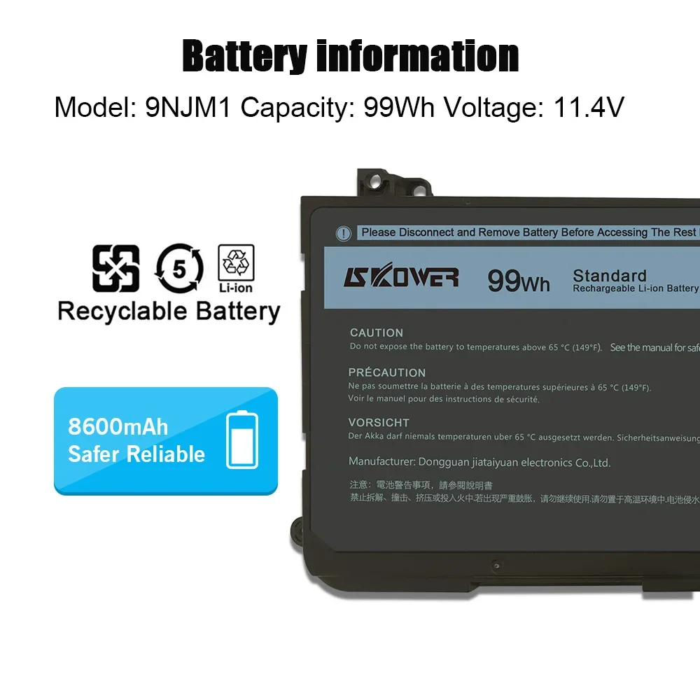SKOWER 99 Wh 9NJM1 Laptop Batterij Voor Dell Alienware 15 R3 R4 17 R4 R5 P69F P31E Fit 44T2R