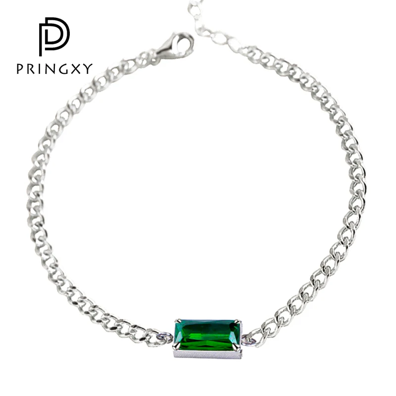 

PRINGXY Emerald 5*7mm 925 Sterling Silver Platinum Plated Bracelet Diamond For Women Wedding Dinner Fine Jewelry Birthday Gift