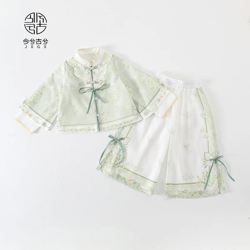 Hanfu Girls 2024 Spring And Autumn Cheongsam Set Baby Chinese Wind Pants Wide-leg Trousers Ancient Chinese New Chinese Style
