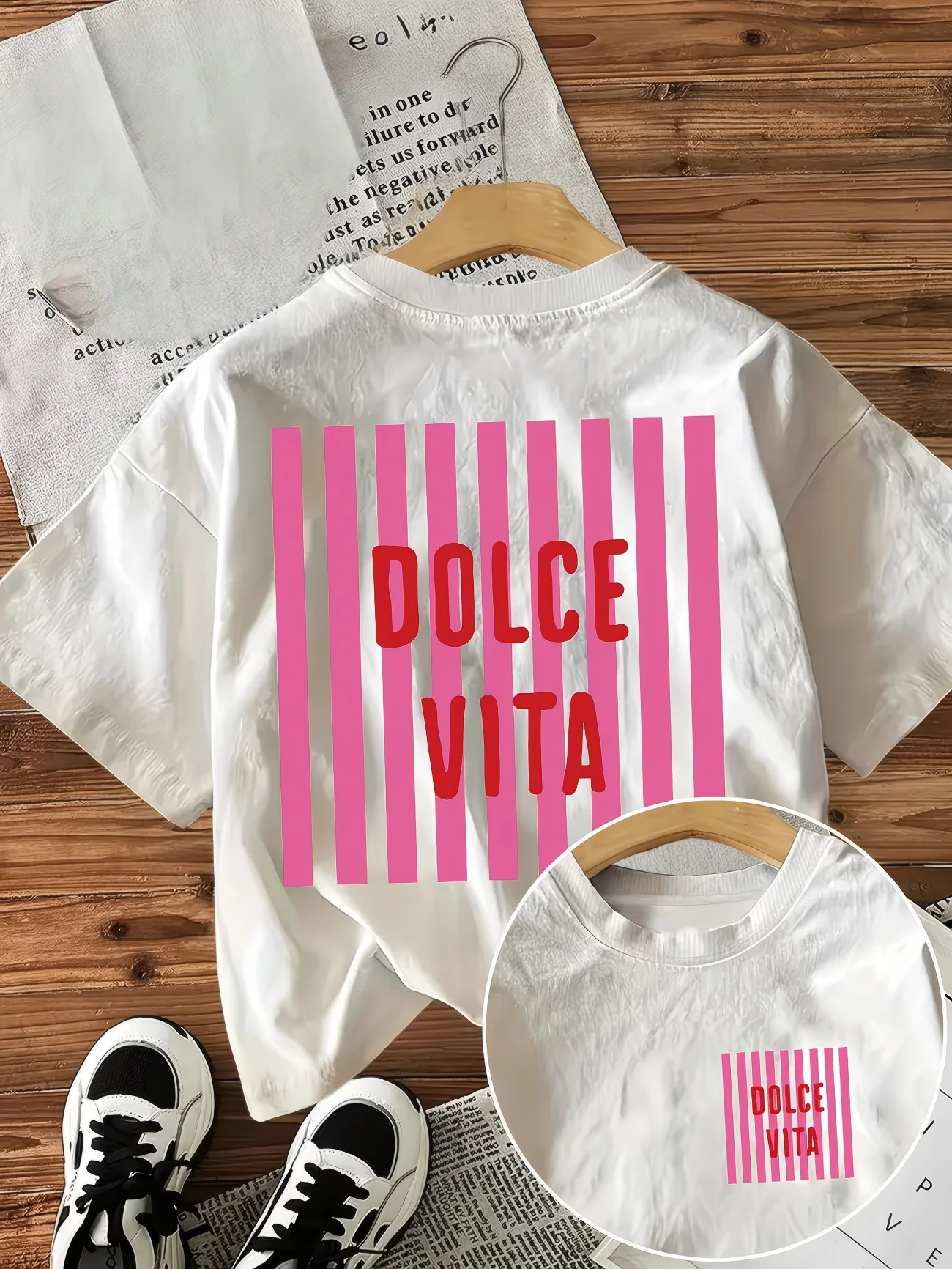 Everyday Casual Women's White T-Shirt Dolce Vita Graphic Printed Tee Summer Short Sleeve O-Neck Loose Tops Commute Style Shirt