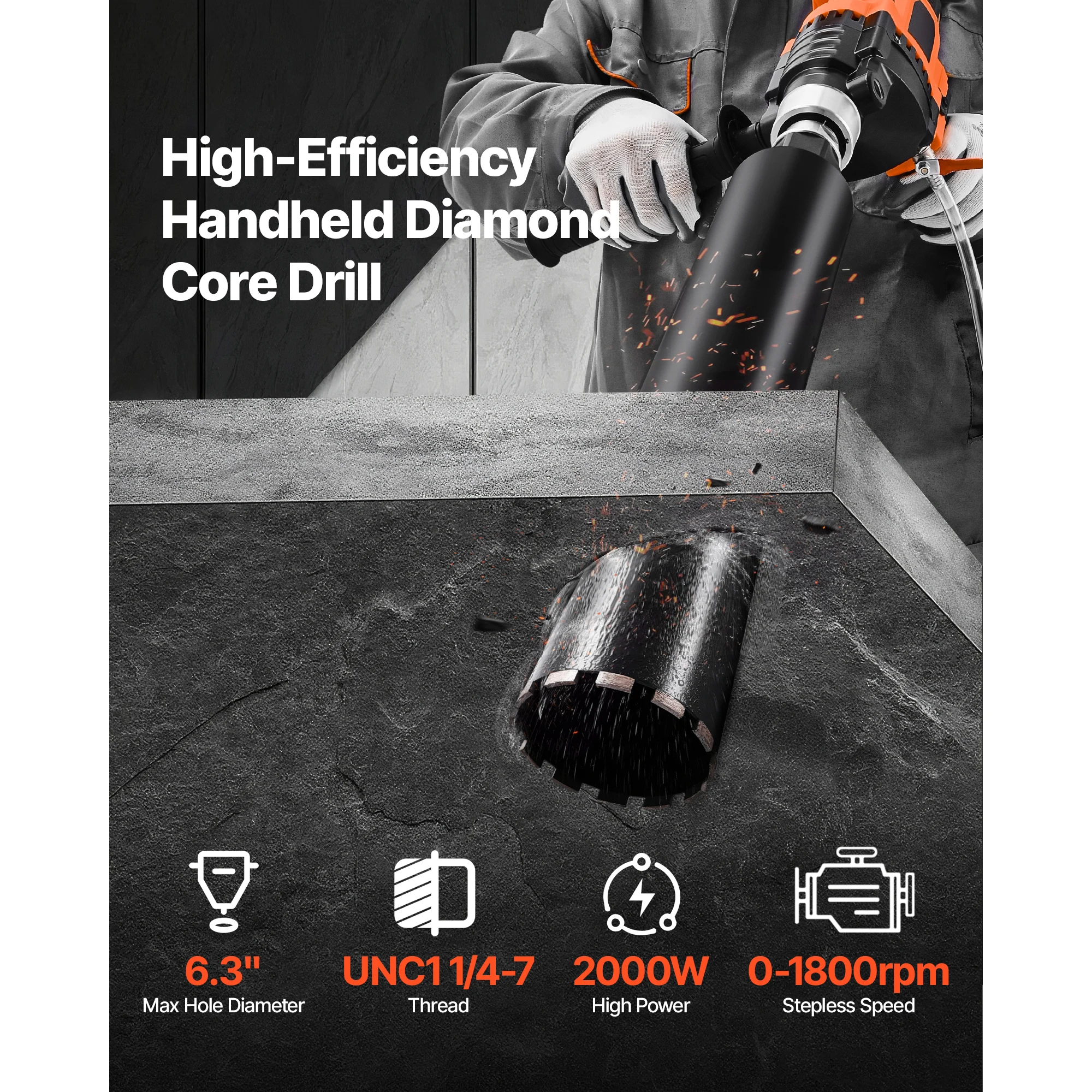 SucceBuy Diamond Core Drilling Machine Dry and Wet Concrete Core Drill Rig with 4 Drill Bits for Concrete Brick Stone 1800/2000W