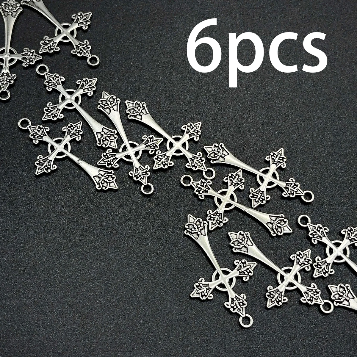 6 Pieces of Vintage Artistic Handmade Accessories, Embossed Floral Cross Pendants with Hanging Rings at Both Ends, Suitable for DIY Bracelets, Necklaces, and Earrings, Religious-Themed Jewelry DIY Basic Handmade Materials