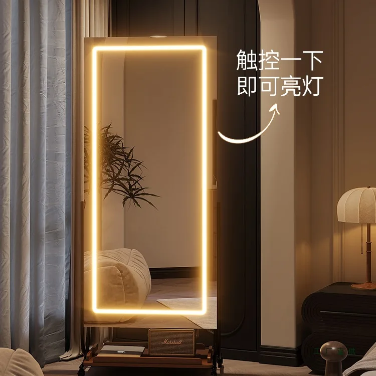 رف مجلات قابل للإزالة بطول كامل، مرآة من خشب الجوز لغرفة النوم، مرآة كاملة الطول من الأرض إلى السقف، رف تخزين للمجلات