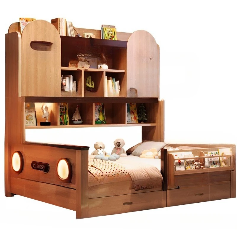 

Children's bookcase bed integrated small apartment household tatami space saving bed with guardrail