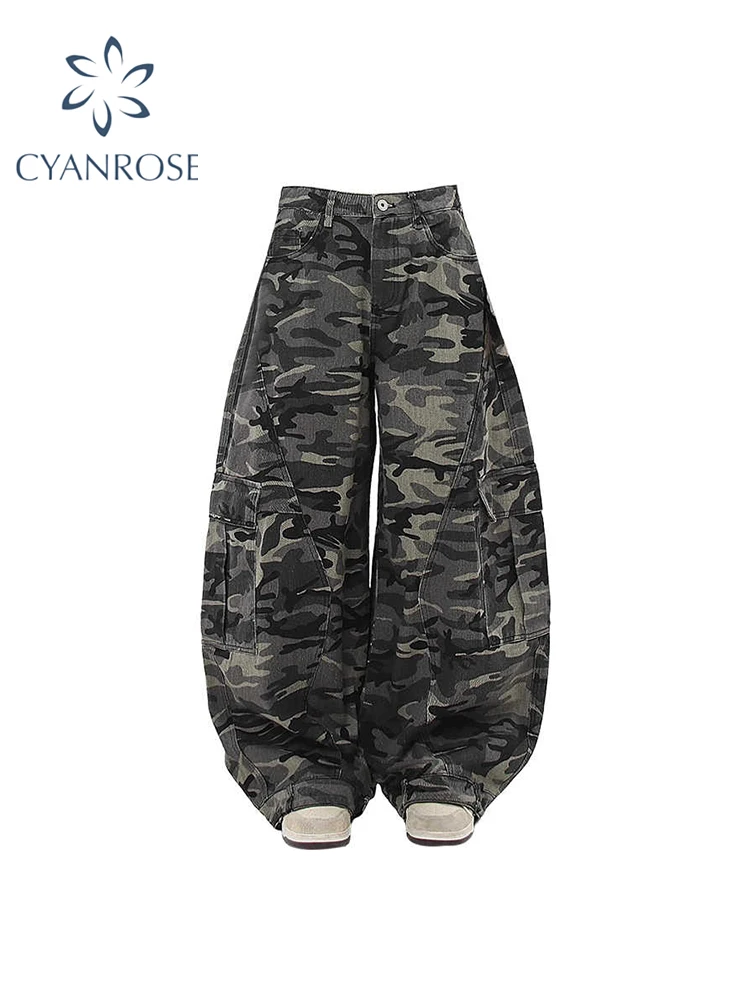 Women's Camouflage Y2k Cargo Jeans Harajuku Baggy Denim Trouser Vintage Japanese 2000s Style Oversize Jean Pants Trashy Clothes
