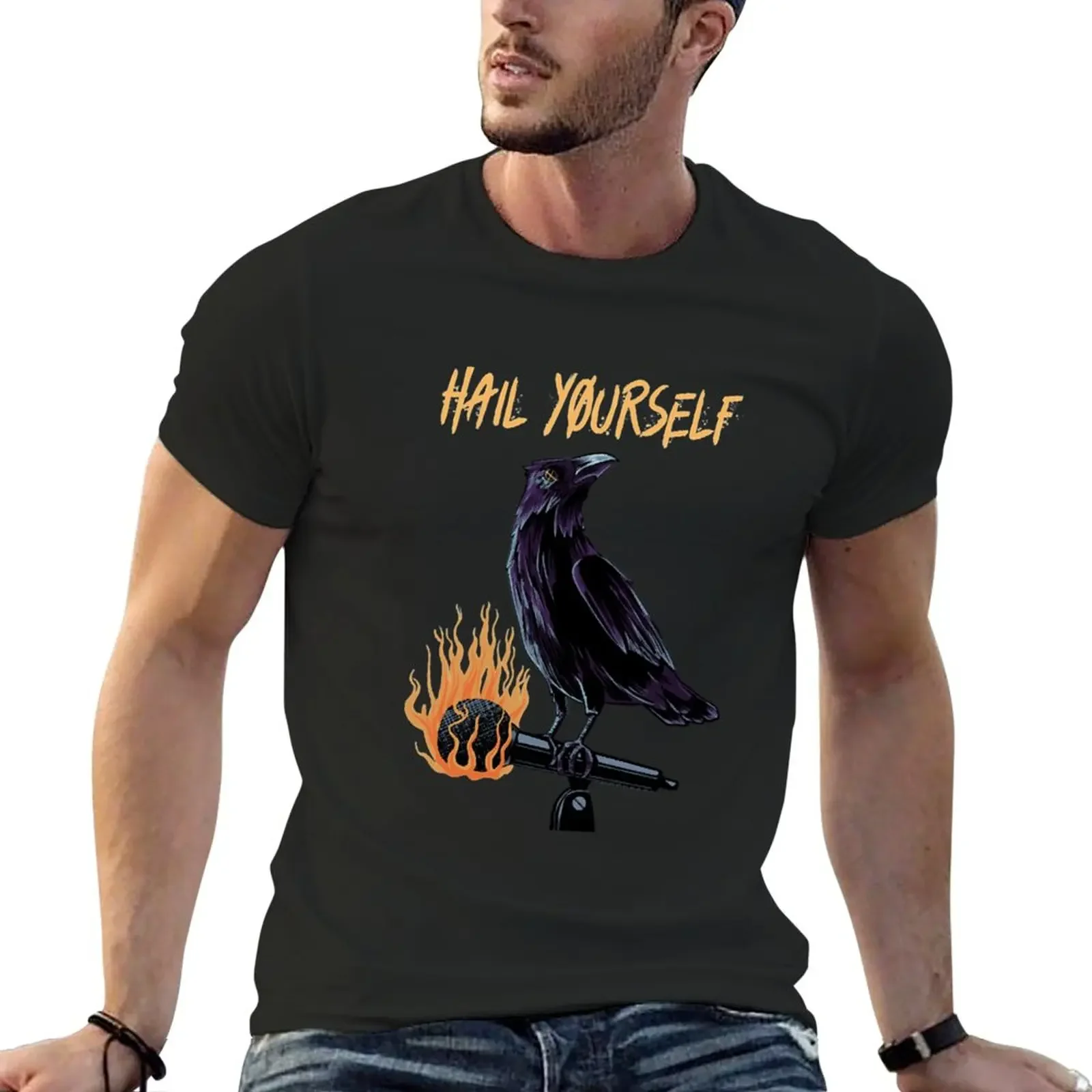 Hail Yourself Last Podcast on the Left Microphone Crow T-Shirt plain summer tops summer clothes mens workout shirts