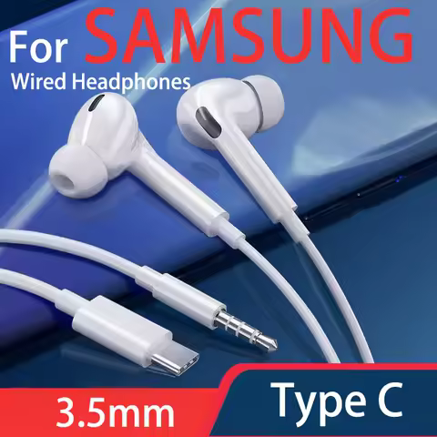 HiFi Type C With DAC Mic Headphones For Samsung Galaxy S24 S23 S21 S22 Note Ultra Wired Earphones 3.5mm Jack Earbud Headset