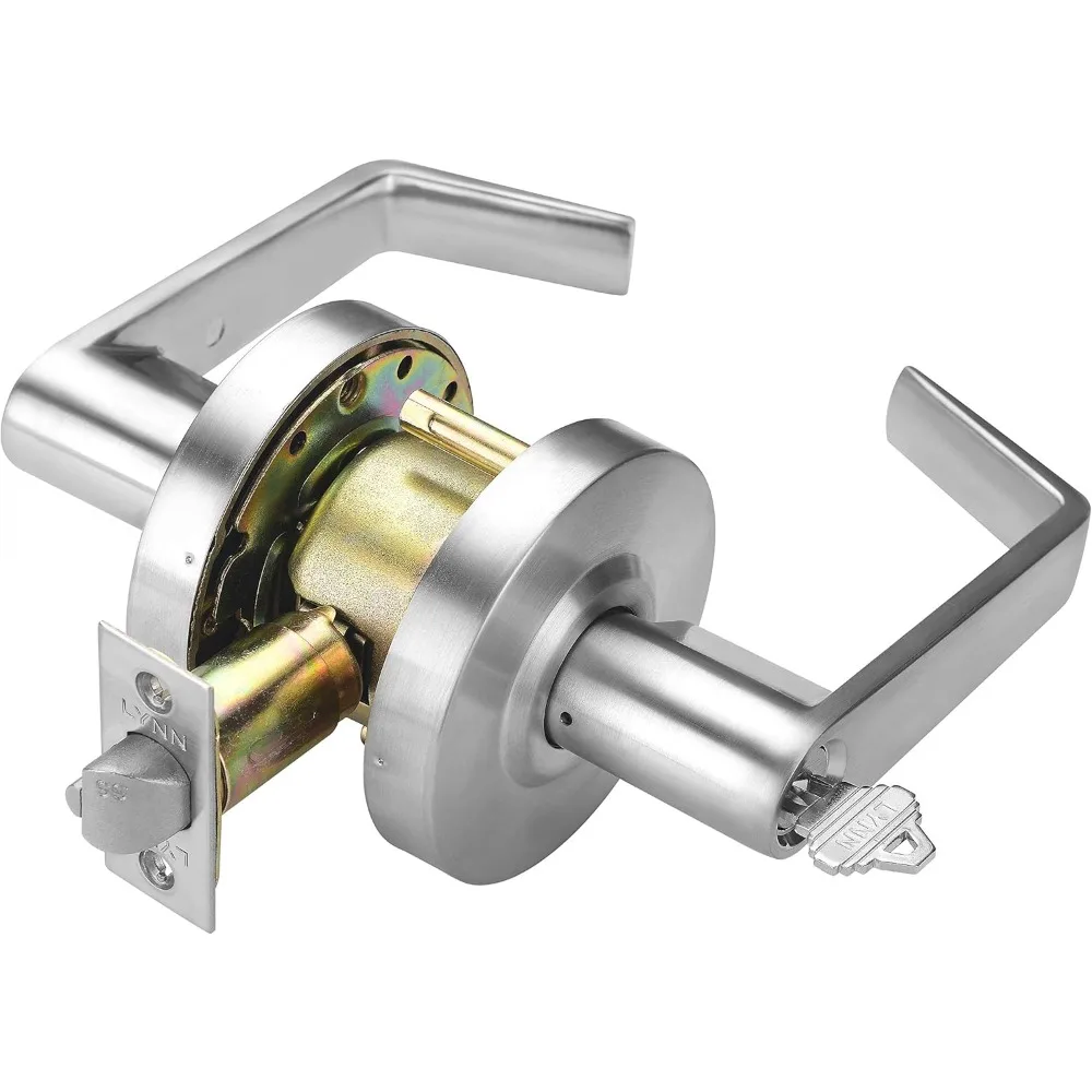 Commercial Door Lever Lock - Heavy-Duty Locking Door Handle, Designer, Cylindrical, Non-Handed Grade 2, Satin Chrome