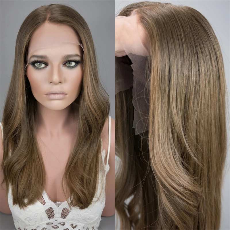 

Ombre Коричневый Блондин Выделенный Синтетический Парик Фронта Шнурка Бесклеевой с Волосами Младенца Термостойкий Свободная Часть Блондинка Парик Фронта Шнурка 20'