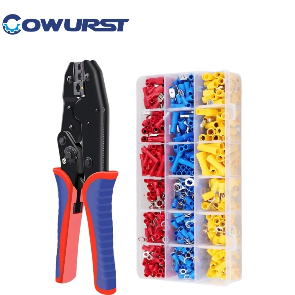 Crimping pliers HS-30J+700PCS cold crimp terminal set pre-insulated terminal pliers electrician labor-saving crimping pliers