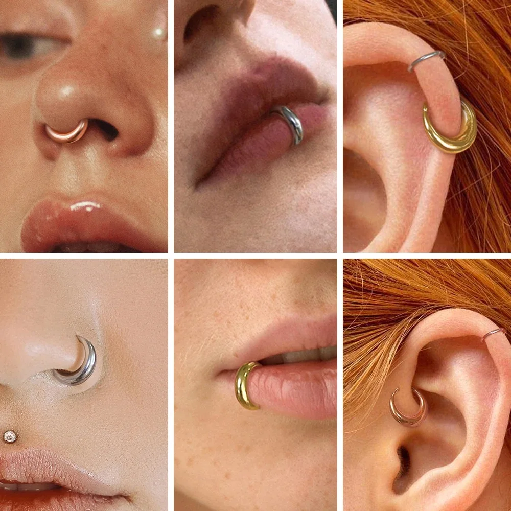 G23 Titanium Piercing Nose Rings Septum Hoops Crescent-Shaped Cartilage Body Jewelry 8/10mm Solderless Tragus Helix Earrings 16G