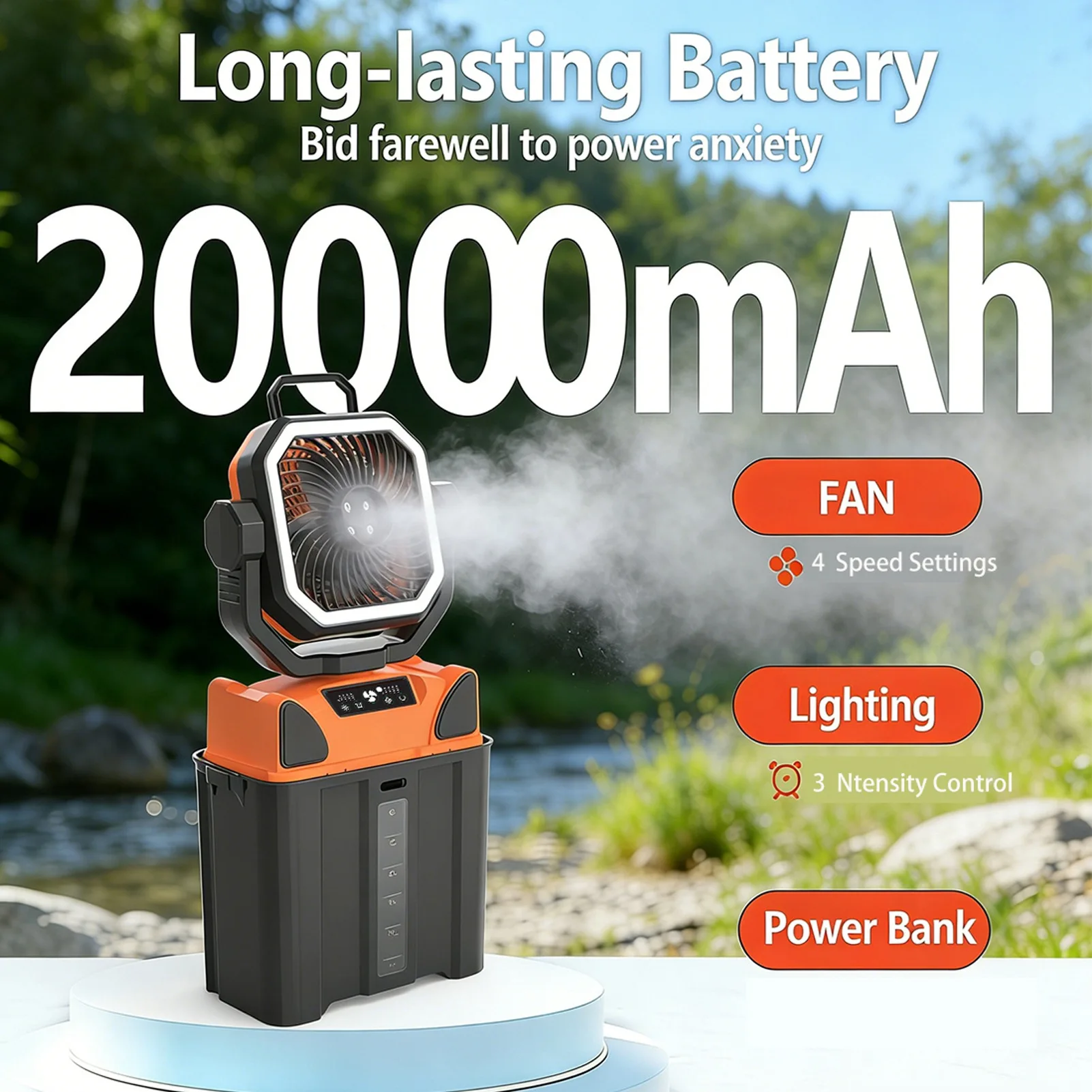 Outdoor Power Fan - Akumulatorowy wentylator kempingowy z wiadrem o
