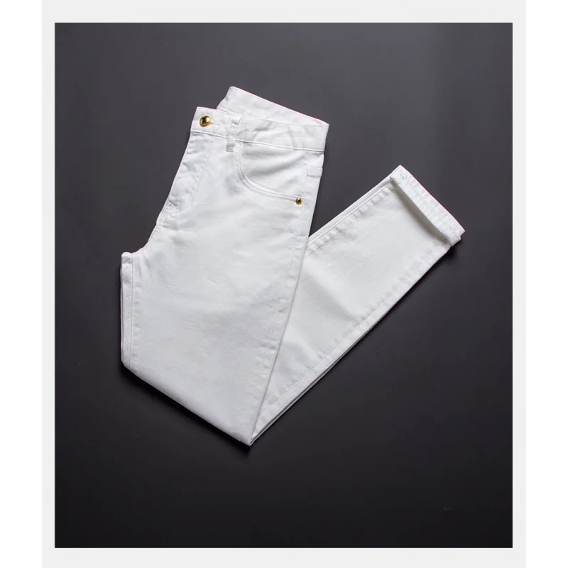 

White jeans men's 2025 summer thin men's clothing elastic slim fit small feet fashionable casual pants