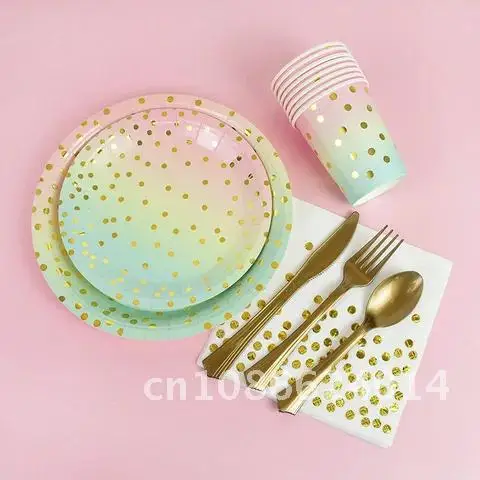 

Disposable Polka Dot Tableware Set Paper Plate Cup Adult Kids Unicorn Birthday Party Decoration Wedding Baby Shower Supplies