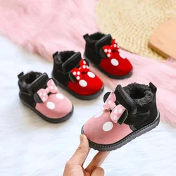 Kids Girls Cotton Snow Boots Casual Sport Shoes Soft Running Sneakers Winter Bow Dots Princess Children Toddler Shoes With Plush