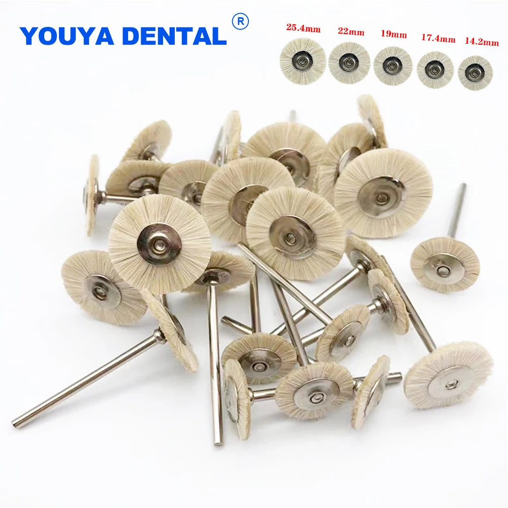 10Pcs/Bag Dental Polishing White Goat Hair Flat Brush for Low Speed handpiece 2.35mm Wheel Polishers for Rotary Tools Lab Beauty