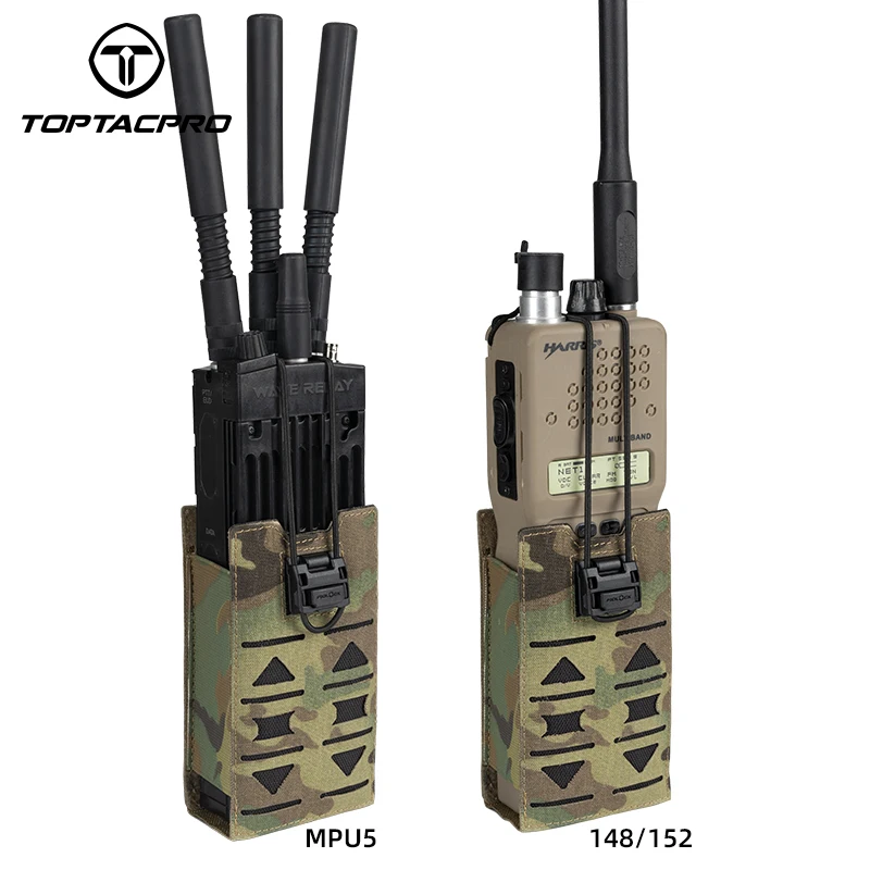 TOPTACPRO Tactical Radio Pouch Talkie Walkie Carrier MOLLE Laser Cut PRC148 152 MPU5 8517