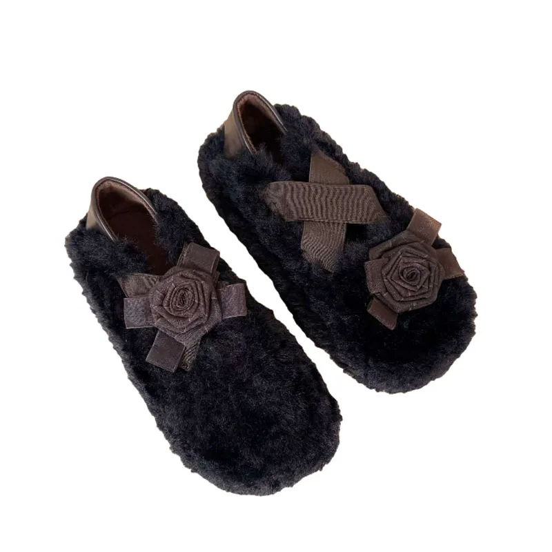 زهرة النساء الفراء أحذية الشقق أحذية خفيفة بدون كعب أحذية رياضية شتاء دافئ قصيرة أفخم الأحذية 2025 أحذية رياضية غير رسمية الراحة Zapatos