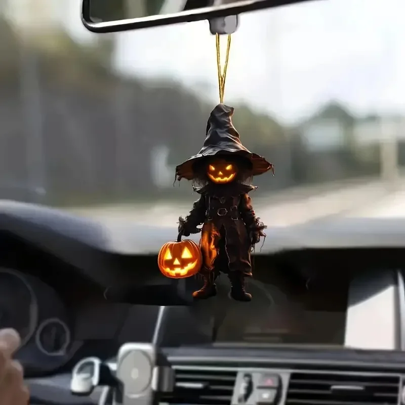 New Acrylic Halloween Creative Pumpkin Man Horror Car Rearview Mirror Pendant Decoration Car Accessories Accesorios Para Auto