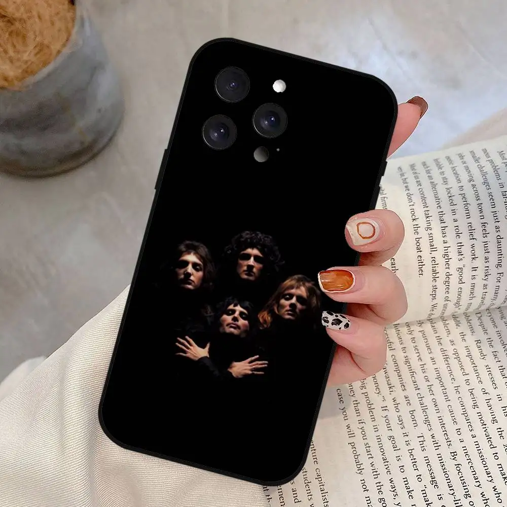 حافظة هاتف فريدي ميركوري كوين باند لهاتف آيفون 17,16,15,14,13,12,11 Plus,Pro,Max,XR,XS,X,7,8 Plus,Mini Black Silicone Soft