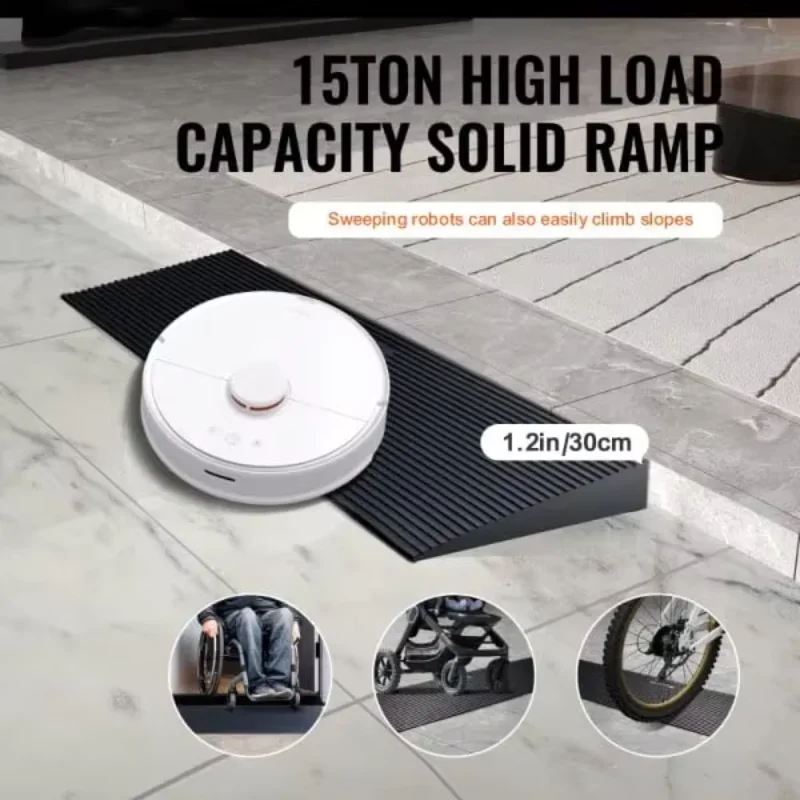 Rise Cuttable Threshold Ramp for Sweeping Robot, 35.4" Wide Natural Rubber Wheelchair Ramp, Non-Slip Solid Rubber Ramp