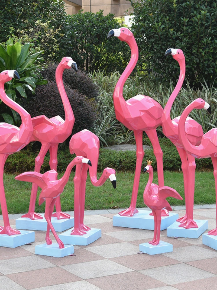 Simulation Animal Geometry Flamingo Ornament GRP Sculpture