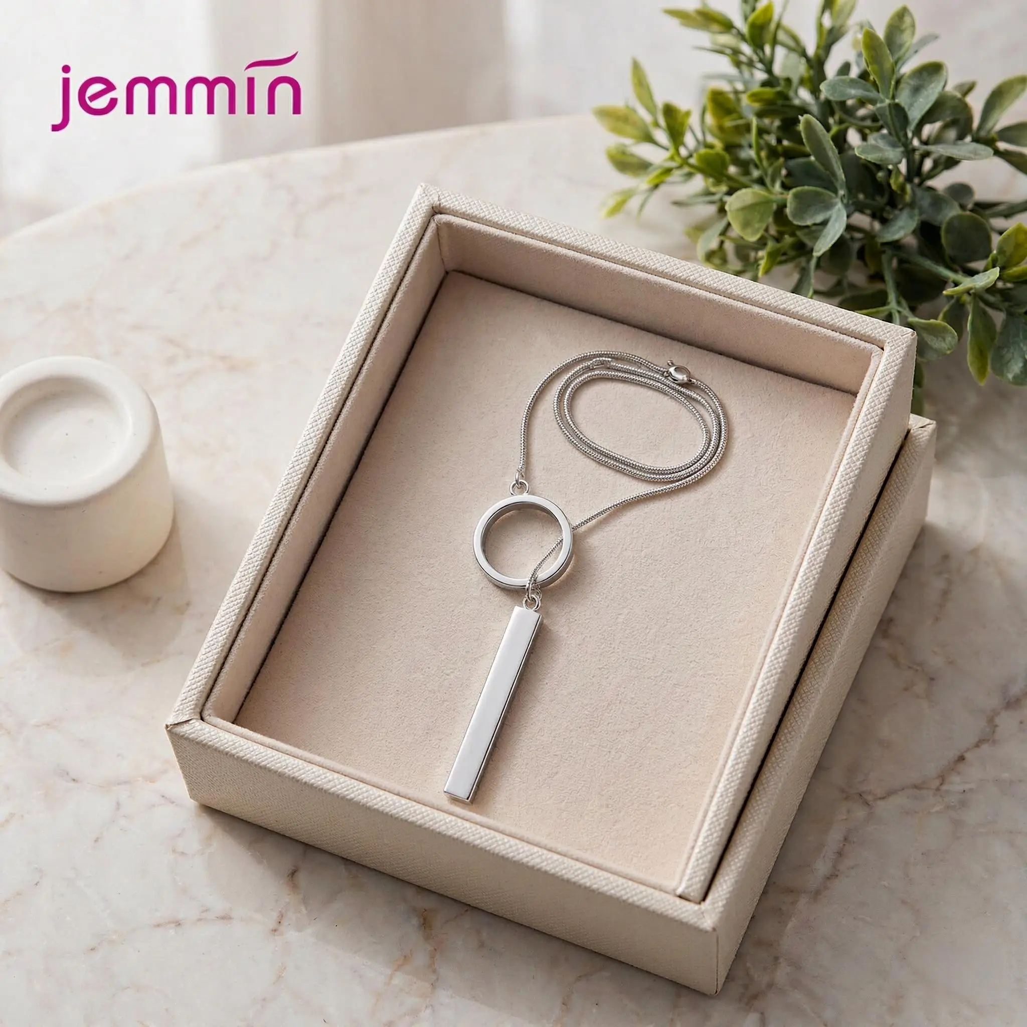 Creative 925 Sterling Silver Circle Strip Long Chain Pendant Necklaces for Women Girls Anniversary Party Fashion Jewelry Gifts