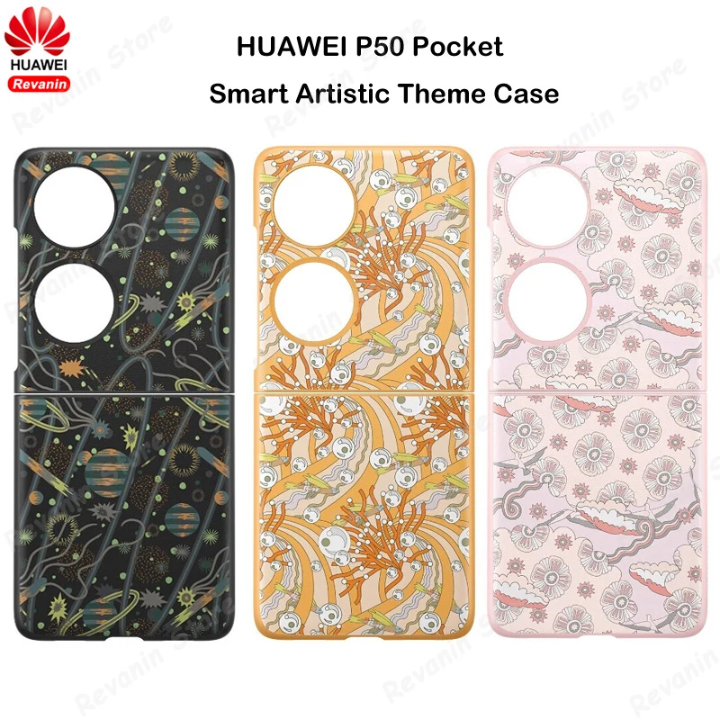 2022 Original HUAWEI P50 Pocket /Pocket S Smart Case Artistic Theme Back Cover Folding Shell for P50 Pocket /Pocket S