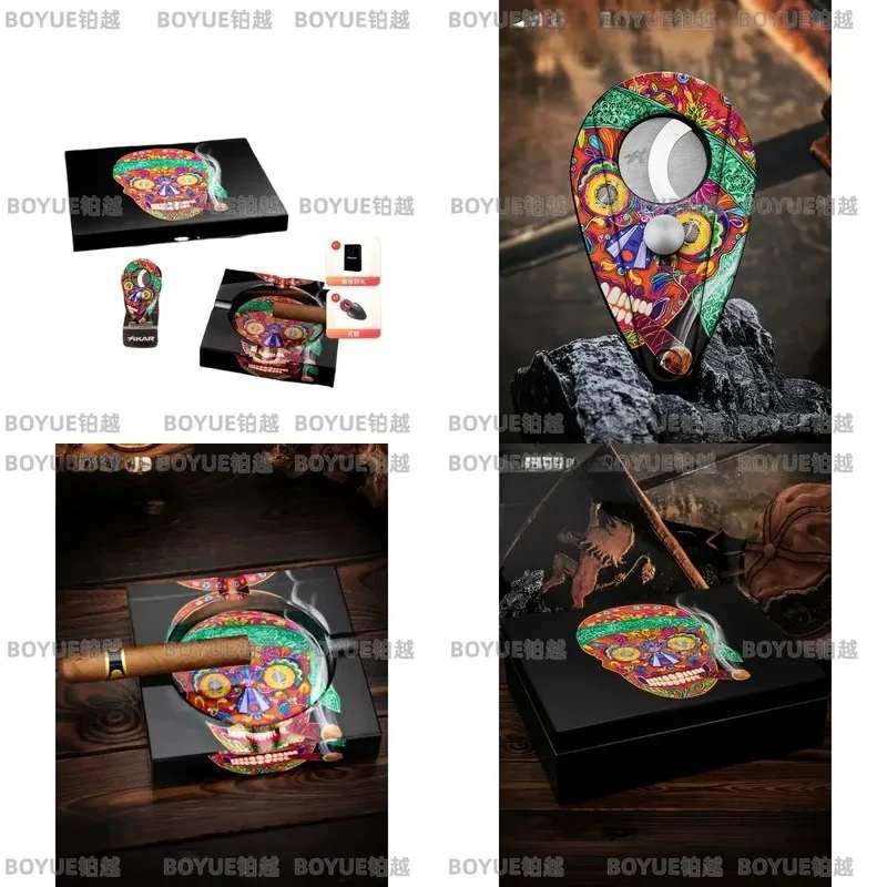 Premium Skull Cigar Scissors Ashtray Humidor Tool Set Luxury Smoking Accessories Cutter Clipper Gift for Men High Quality