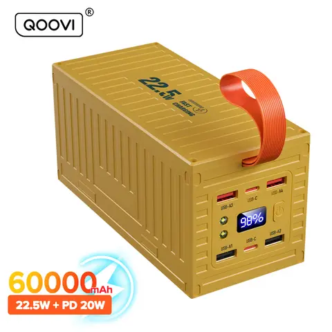 QOOVI 60000mAh Power Bank 22.5W PD QC 3.0 Charger Powerbank Large Battery Capacity Power Station Fast Charging For iPhone Xiaomi