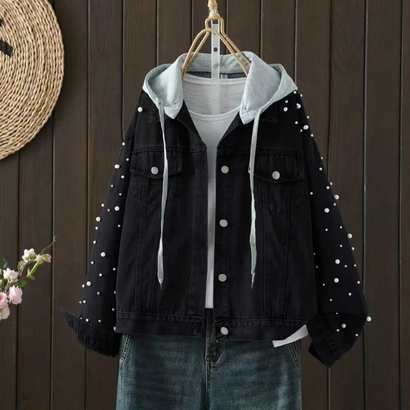 

Свободное женское джинсовое пальто irt с капюшоном на одной пуговице, однотонное, повседневная верхняя одежда из смеси хлопка и полиэстера