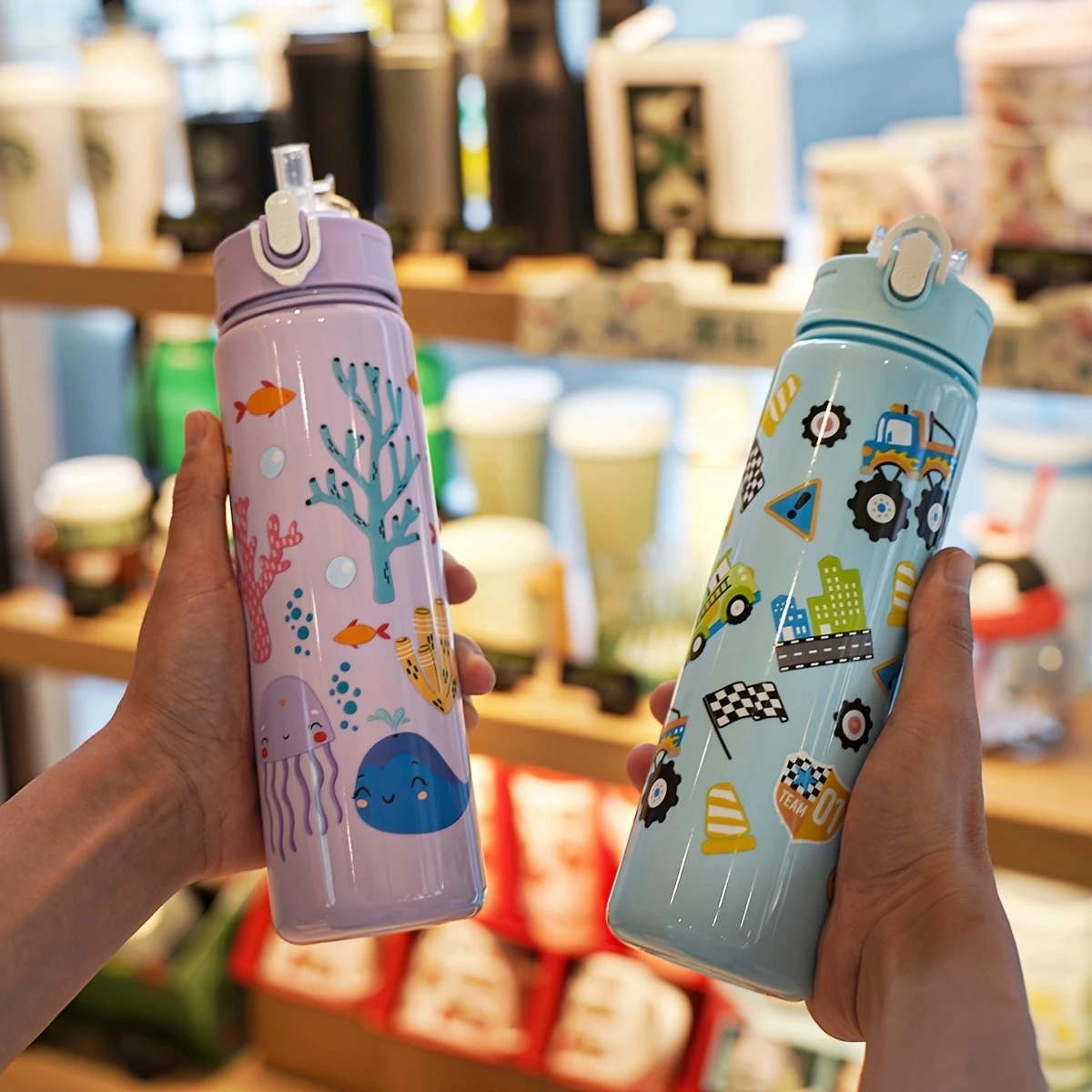 1pc 750ml 23OZ cartoon car series plastic water bottle, multiple styles available, suitable for outdoor sports, holiday