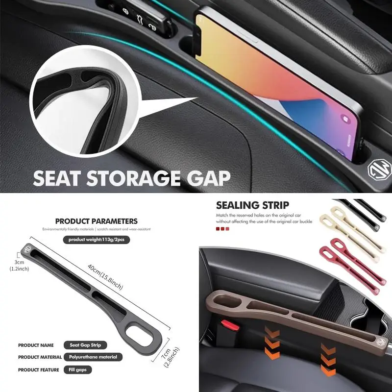 MG Car Seat Gap Filler For MG ZS EV MG4 EV HS Cyberster GT, Seat Side Leak Proof Strip Storage Plug Auto Interior Accessory