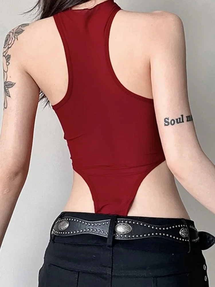 Red Lingerie Sexy Bodysuit Transparent Mesh Body Feminino Neck-mounted One-pieces Backless Tops For Women Y2k Clothes Bustier - Image 6