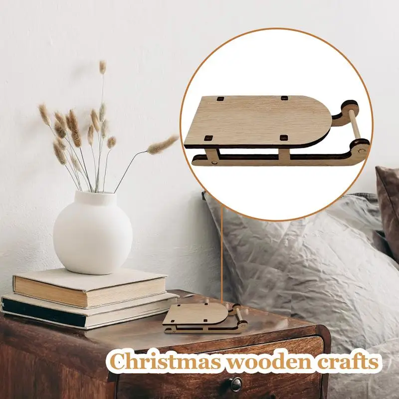 Christmas Sleigh Ornaments Miniature Wooden Sleighs Ornament Sled Miniature Sleigh Christmas Decor Model Wood Desktop Christmas