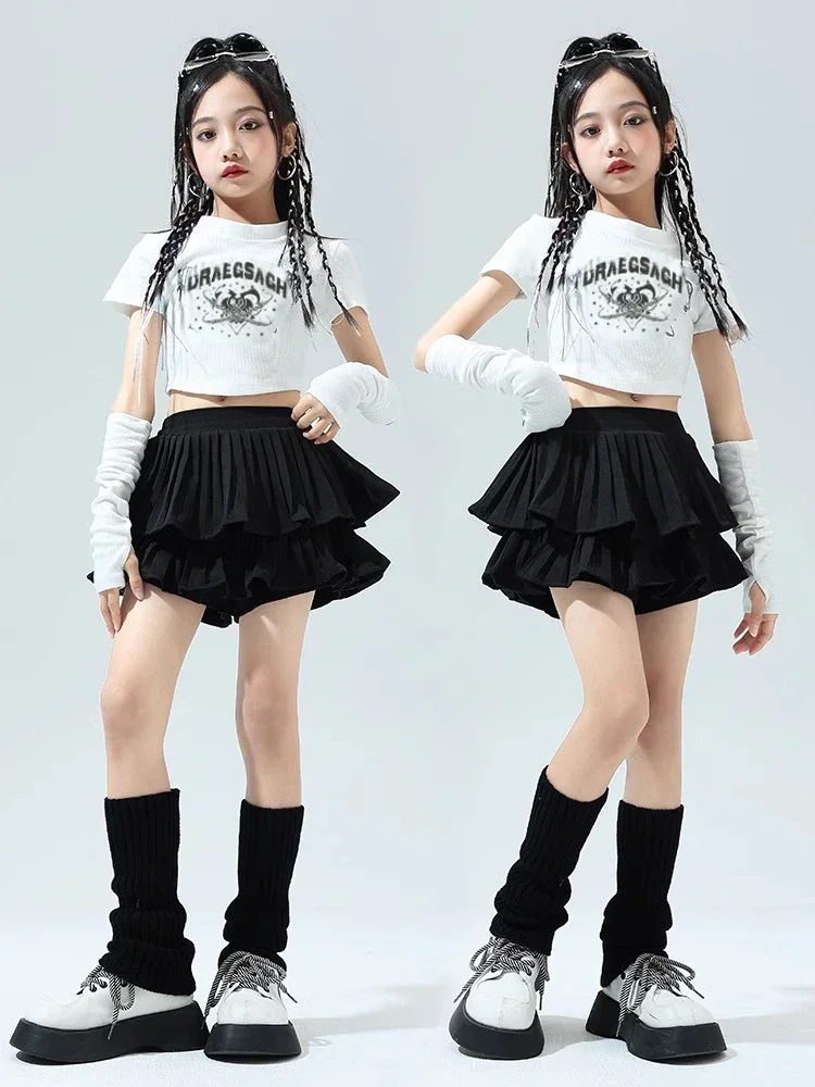 

Jazz Dance Costume Girls Tops Skirt Kids Dance Stage Performance Clothes Tide Children Street Dance Hip Hop Cool