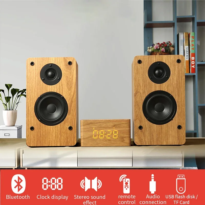 Retro Stereo Bookshelf Speaker with 4-inch Full-range Horn and 2-inch Dome Tweeter Home Theater Systems Wire Bluetooth Audio