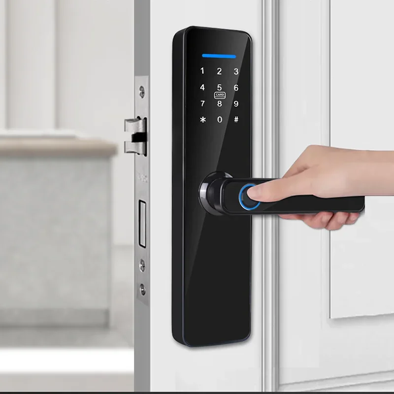 QLEUNG-cerradura de puerta inteligente S811, dispositivo de cierre con huella dactilar, tarjeta de contraseña, desbloqueo, wifi, app ttlock, tuya, control remoto